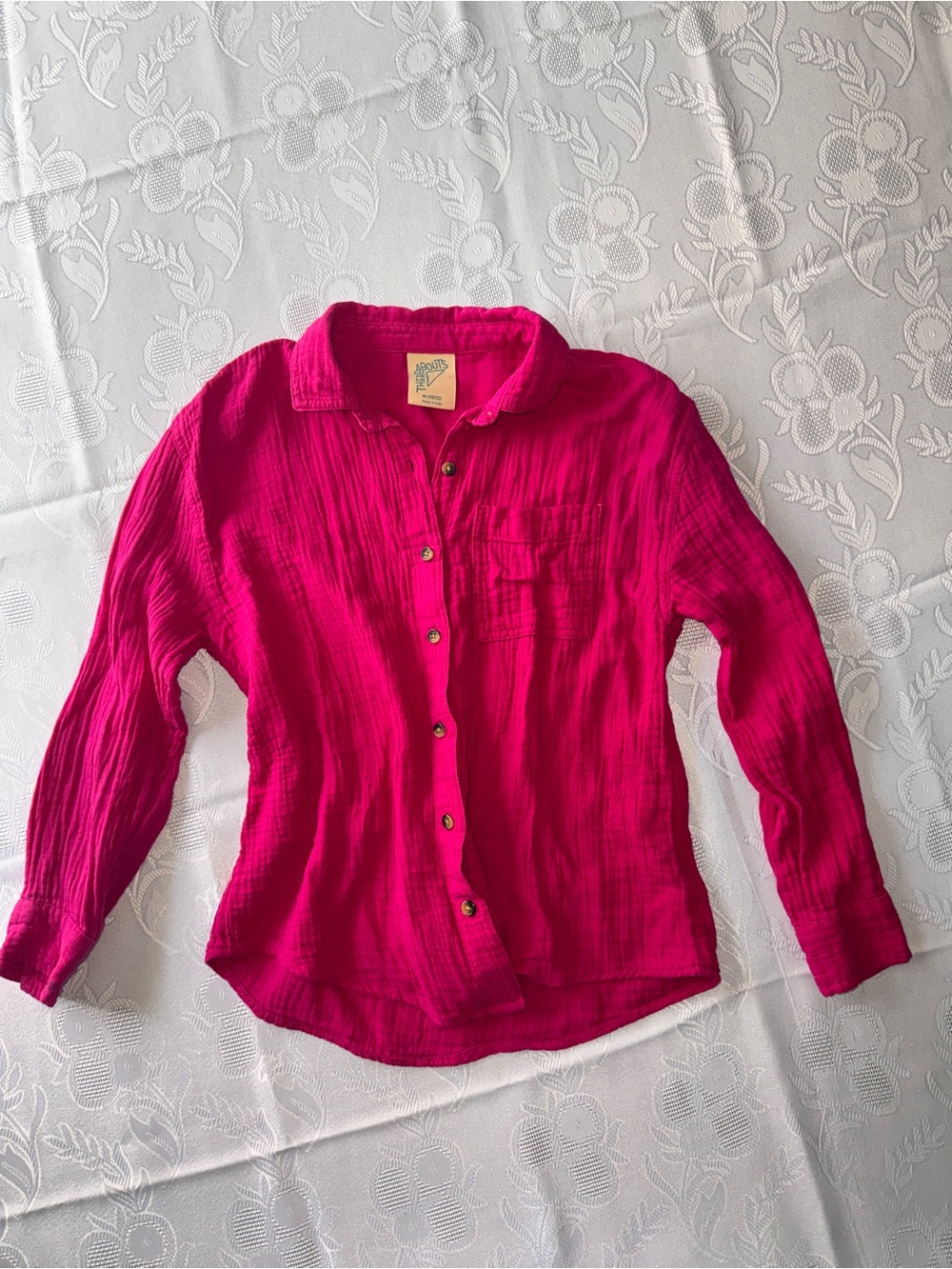 Thereabouts Women’s Fuchsia 100% Cotton Button Down Shirt Long Sleeve Blouse